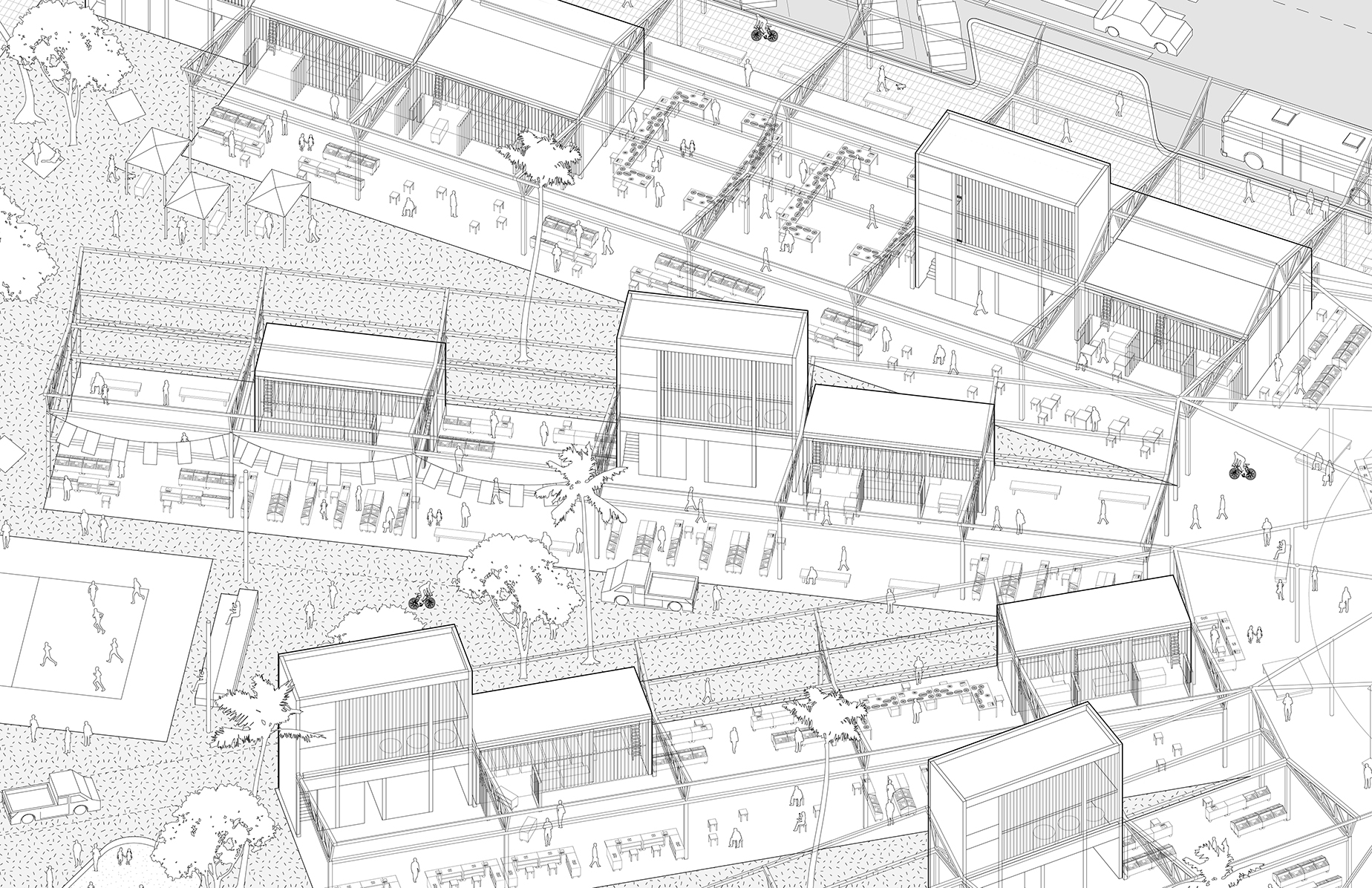 Market elements and open/semi-enclosed spaces